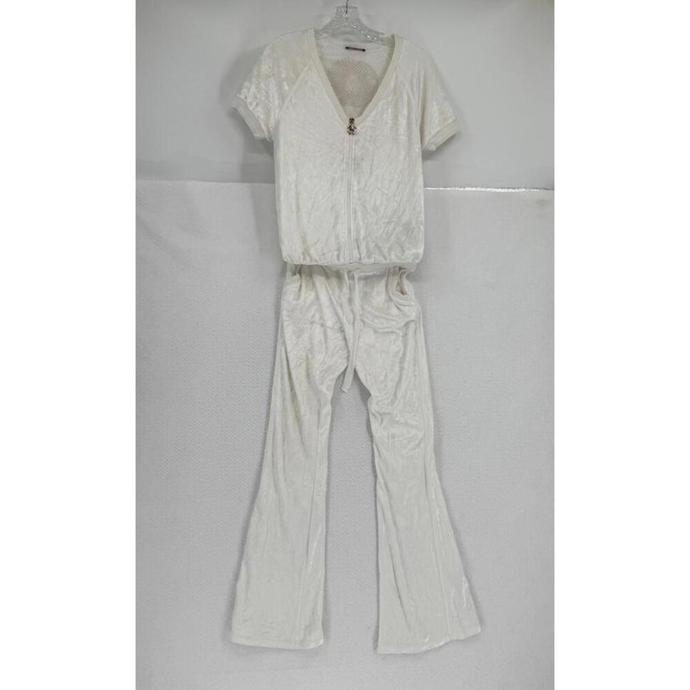 Roberto Cavalli White Velvet Gold Embroidered 1 Piece Jumpsuit Sz 42